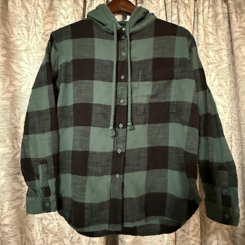American Eagle Mens GreenBlack BuffaloPlaid Hooded Flannel Shirt XS AEM120605U9A